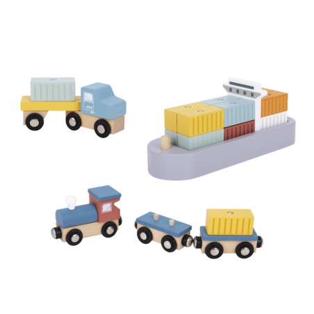 TOOKY TOY medinių uosto kranų rinkinys TOOKY TOY medinių uosto kranų rinkinys