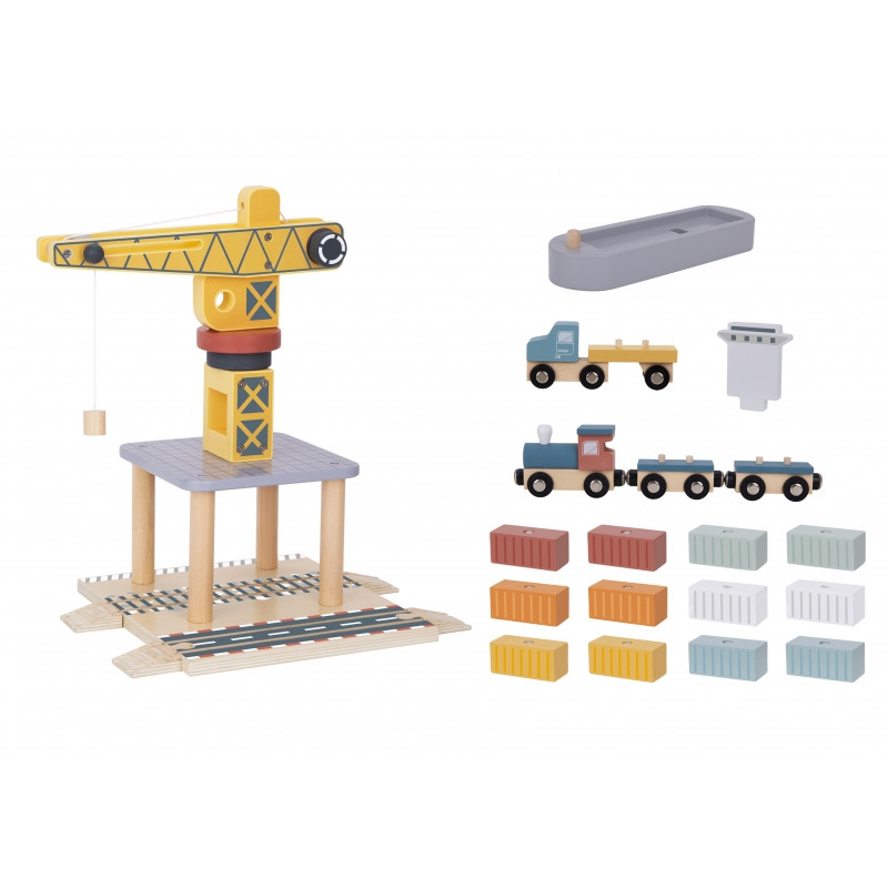 TOOKY TOY medinių uosto kranų rinkinys