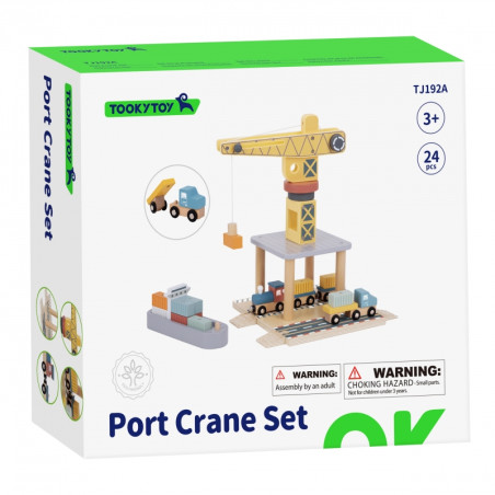 TOOKY TOY medinių uosto kranų rinkinys TOOKY TOY medinių uosto kranų rinkinys