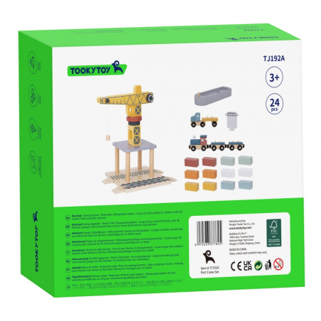TOOKY TOY medinių uosto kranų rinkinys TOOKY TOY medinių uosto kranų rinkinys