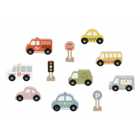 TOOKY TOY Medinių transporto priemonių ir kelio ženklų rinkinys dėžutėje TOOKY TOY Medinių transporto priemonių ir kelio ženklų rinkinys dėžutėje