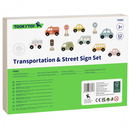 TOOKY TOY Medinių transporto priemonių ir kelio ženklų rinkinys dėžutėje TOOKY TOY Medinių transporto priemonių ir kelio ženklų rinkinys dėžutėje