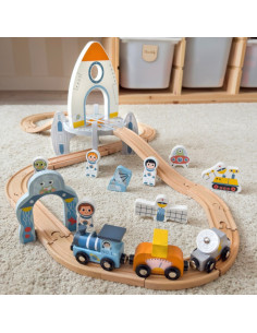 TOOKY TOY medinių kosminių traukinių rinkinys bėgiai 2