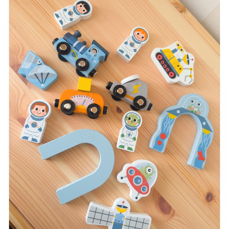 TOOKY TOY medinių kosminių traukinių rinkinys bėgiai