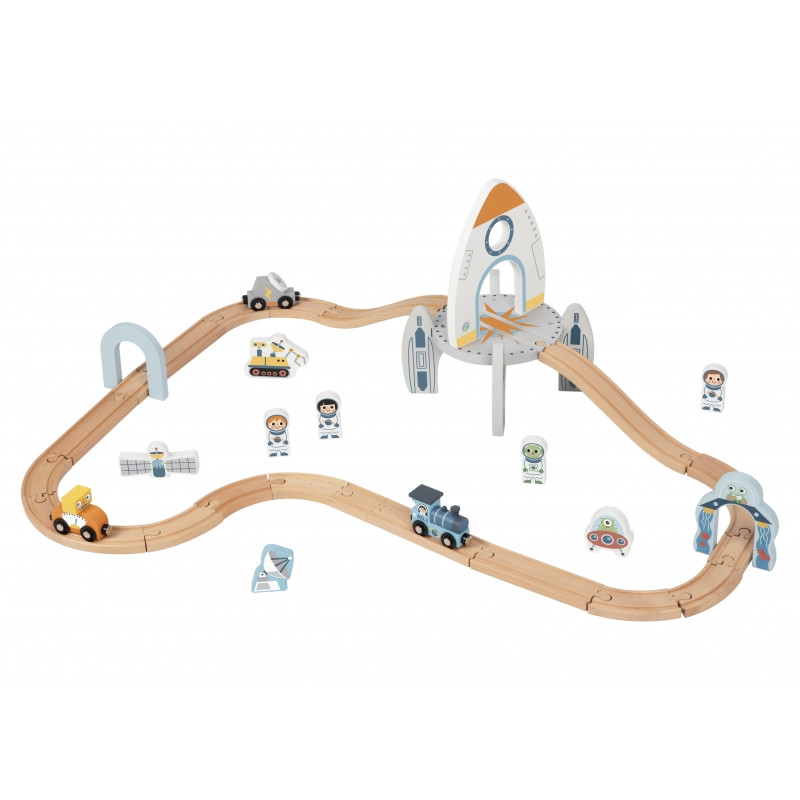 TOOKY TOY medinių kosminių traukinių rinkinys bėgiai