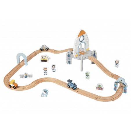 TOOKY TOY medinių kosminių traukinių rinkinys bėgiai TOOKY TOY medinių kosminių traukinių rinkinys bėgiai