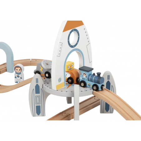 TOOKY TOY medinių kosminių traukinių rinkinys bėgiai TOOKY TOY medinių kosminių traukinių rinkinys bėgiai