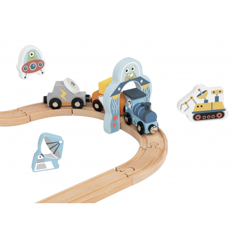 TOOKY TOY medinių kosminių traukinių rinkinys bėgiai