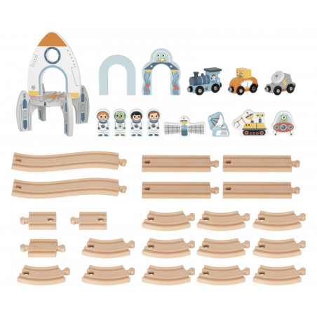 TOOKY TOY medinių kosminių traukinių rinkinys bėgiai TOOKY TOY medinių kosminių traukinių rinkinys bėgiai