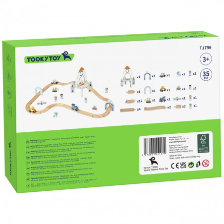 TOOKY TOY medinių kosminių traukinių rinkinys bėgiai TOOKY TOY medinių kosminių traukinių rinkinys bėgiai