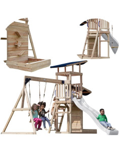 AXI Большие деревянные качели для детской площадки, горка, башня + песочница - белые