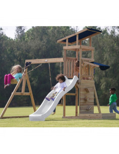 AXI Большие деревянные качели для детской площадки, горка, башня + песочница - белые 2