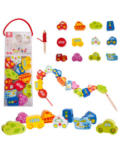 CLASSIC WORLD Drewniane Klocki do Nawlekania Ruch Drogowy 13 el.