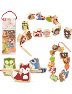 CLASSIC WORLD Drewniane Klocki do Nawlekania Zwierzęta Leśne 13 el.