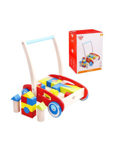 TOOKY TOY medinis vaikiškas vežimėlis vaikams + kaladėlės 23 vnt.