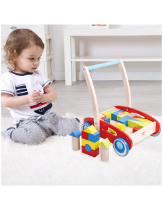 TOOKY TOY medinis vaikiškas vežimėlis vaikams + kaladėlės 23 vnt. 2