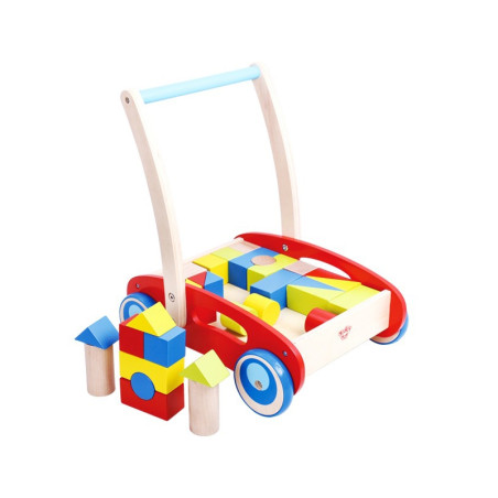 TOOKY TOY medinis vaikiškas vežimėlis vaikams + kaladėlės 23 vnt. TOOKY TOY medinis vaikiškas vežimėlis vaikams + kaladėlės 23 vnt.