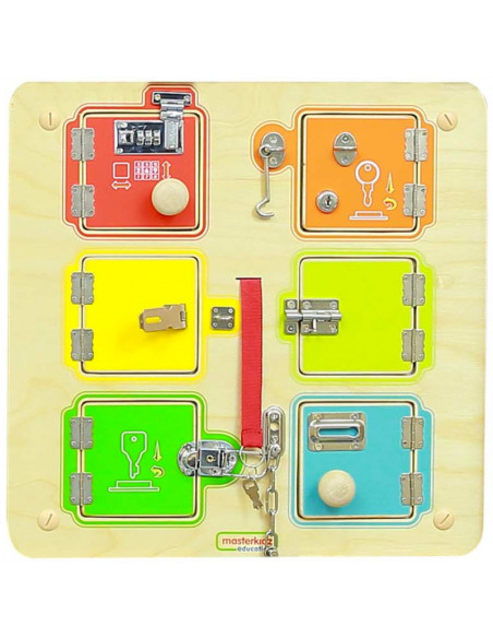 MASTERKIDZ Учимся открывать и закрывать замки. Настенная манипуляционная доска