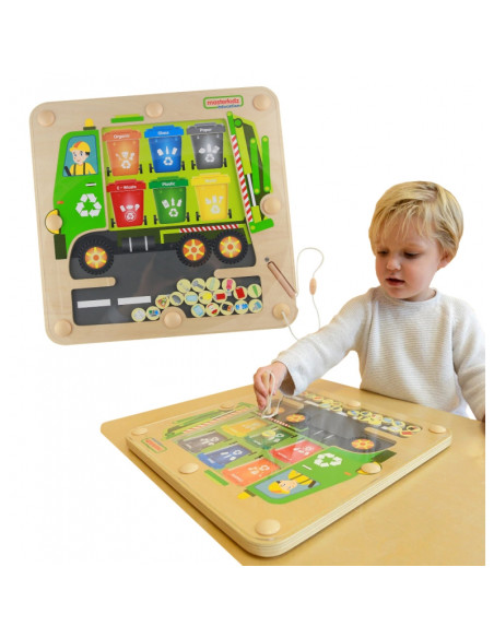 MASTERKIDZ magnetinė lenta, atliekų rūšiavimo Montessori perdirbimo sunkvežimis