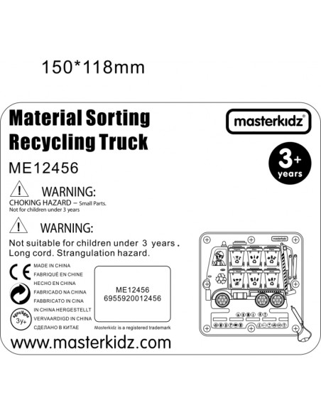 MASTERKIDZ magnetinė lenta, atliekų rūšiavimo Montessori perdirbimo sunkvežimis