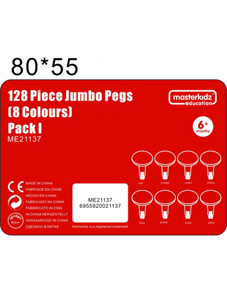 MASTERKIDZ spalvingi dideli kaiščiai STEM lentai, 128 vnt. - 8 spalvos