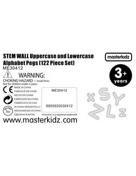 MASTERKIDZ abėcėlės raidžių rinkinys (didžiosios ir mažosios) STEM sienų plokštėms, 122 vnt.