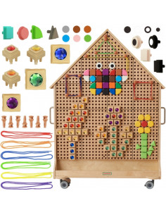 MASTERKIDZ medinė STEM lenta, laisvai stovinti, XXL dydžio, namelio formos + priedai