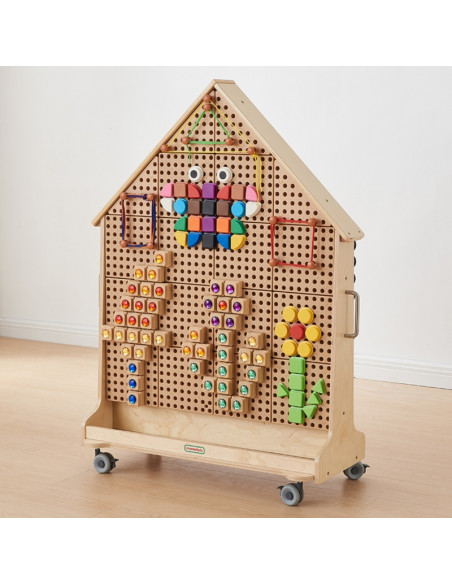 MASTERKIDZ medinė STEM lenta, laisvai stovinti, XXL dydžio, namelio formos + priedai