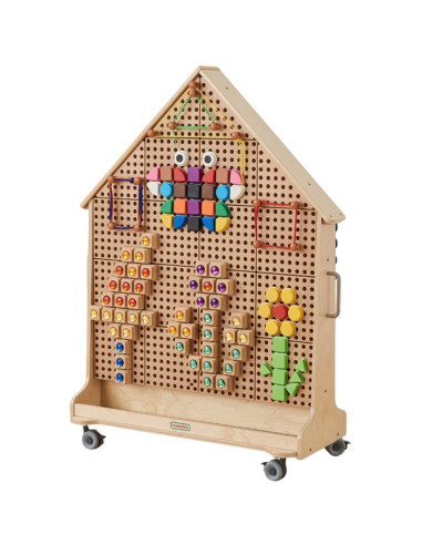 MASTERKIDZ medinė STEM lenta, laisvai stovinti, XXL dydžio, namelio formos + priedai