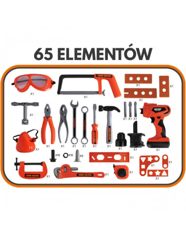 WOOPIE Мобильный ящик для инструментов Мастерская 2 в 1 65 предметов.