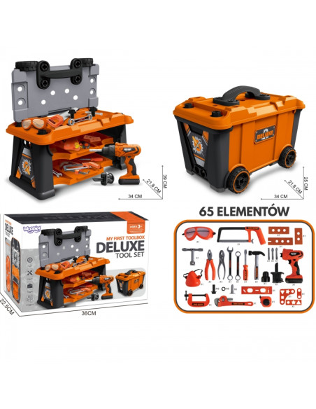 WOOPIE Mobili įrankių dėžė "Dirbtuvės 2in1" 65 el.