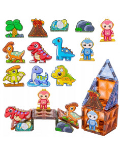 WOOPIE Magnetinės konstrukcijos šviečiantys 3D dinozaurų parko blokai 124el. 2