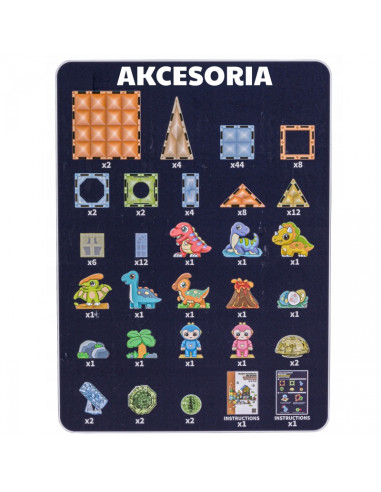 WOOPIE Magnetinės konstrukcijos šviečiantys 3D dinozaurų parko blokai 124el.