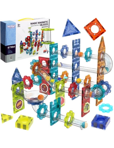 WOOPIE Klocki Magnetyczne Konstrukcyjne 3D Zestaw Edukacyjny Tor Kulkowy Kulodrom 113 el.