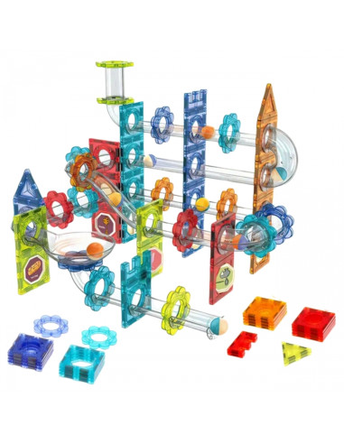 WOOPIE Klocki Magnetyczne Konstrukcyjne 3D Zestaw Edukacyjny Tor Kulkowy Kulodrom 113 el.