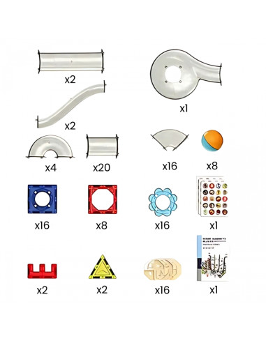 WOOPIE magnetinis 3D konstruktorius su lavinamųjų kamuoliukų trasa, 113 vnt.
