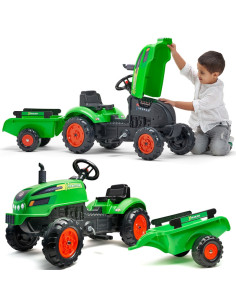 FALK traktoriukas X Tractor žalias su priekaba Klakson vaikams nuo 2 m