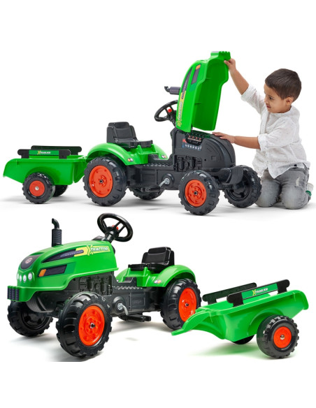 FALK traktoriukas X Tractor žalias su priekaba Klakson vaikams nuo 2 m