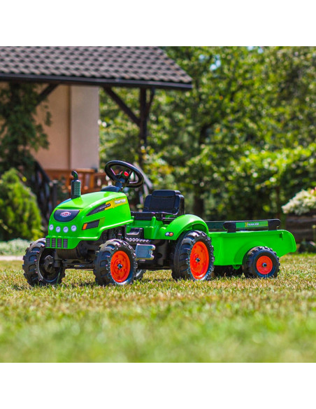 FALK traktoriukas X Tractor žalias su priekaba Klakson vaikams nuo 2 m