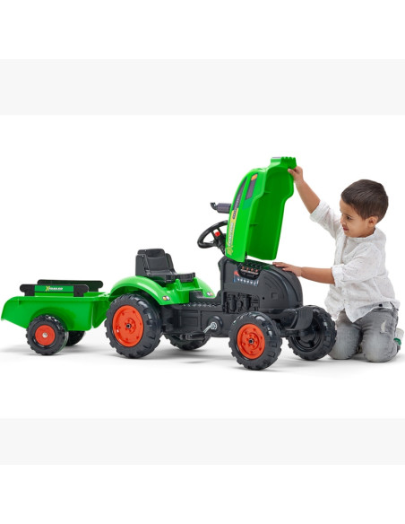 FALK traktoriukas X Tractor žalias su priekaba Klakson vaikams nuo 2 m