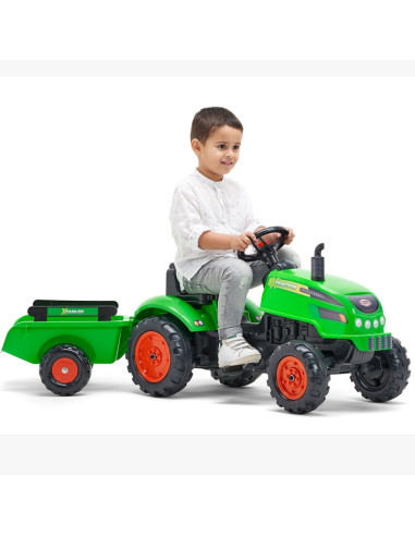 FALK traktoriukas X Tractor žalias su priekaba Klakson vaikams nuo 2 m
