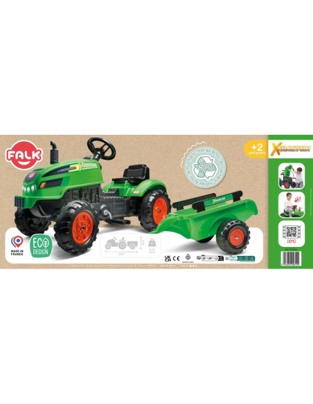 FALK traktoriukas X Tractor žalias su priekaba Klakson vaikams nuo 2 m