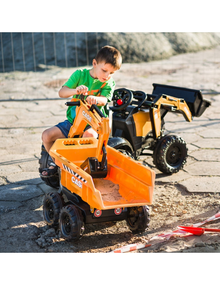 FALK Case IH ekskavatorius-traktorius, oranžinis su priekaba, kilnojamuoju kaušu vaikams nuo 3 metų
