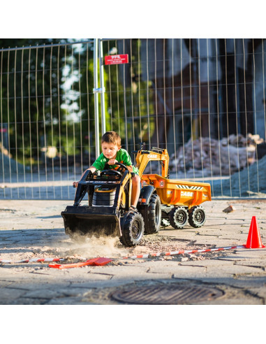 FALK Case IH ekskavatorius-traktorius, oranžinis su priekaba, kilnojamuoju kaušu vaikams nuo 3 metų