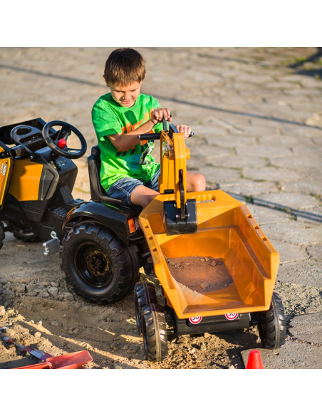 FALK Case IH ekskavatorius-traktorius, oranžinis su priekaba, kilnojamuoju kaušu vaikams nuo 3 metų