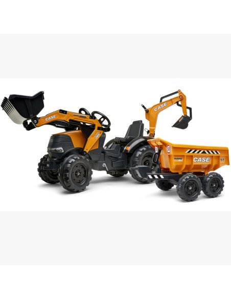 FALK Case IH ekskavatorius-traktorius, oranžinis su priekaba, kilnojamuoju kaušu vaikams nuo 3 metų