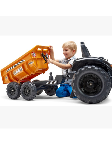 FALK Case IH ekskavatorius-traktorius, oranžinis su priekaba, kilnojamuoju kaušu vaikams nuo 3 metų