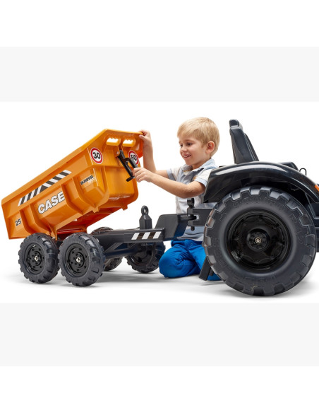 FALK Case IH ekskavatorius-traktorius, oranžinis su priekaba, kilnojamuoju kaušu vaikams nuo 3 metų