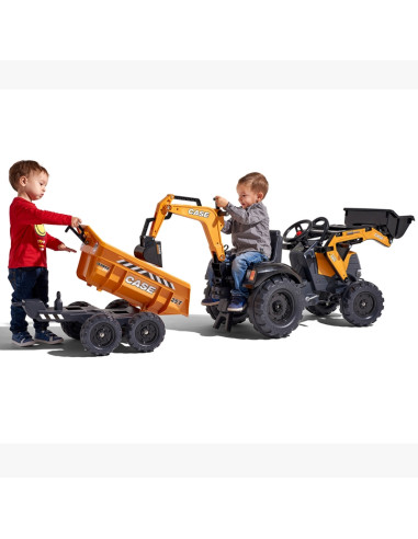 FALK Case IH ekskavatorius-traktorius, oranžinis su priekaba, kilnojamuoju kaušu vaikams nuo 3 metų
