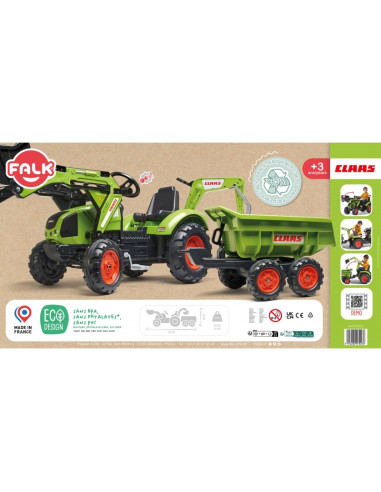 FALK CLAAS AVEC žalias pedalinis traktorius su priekaba nuo 3 metų